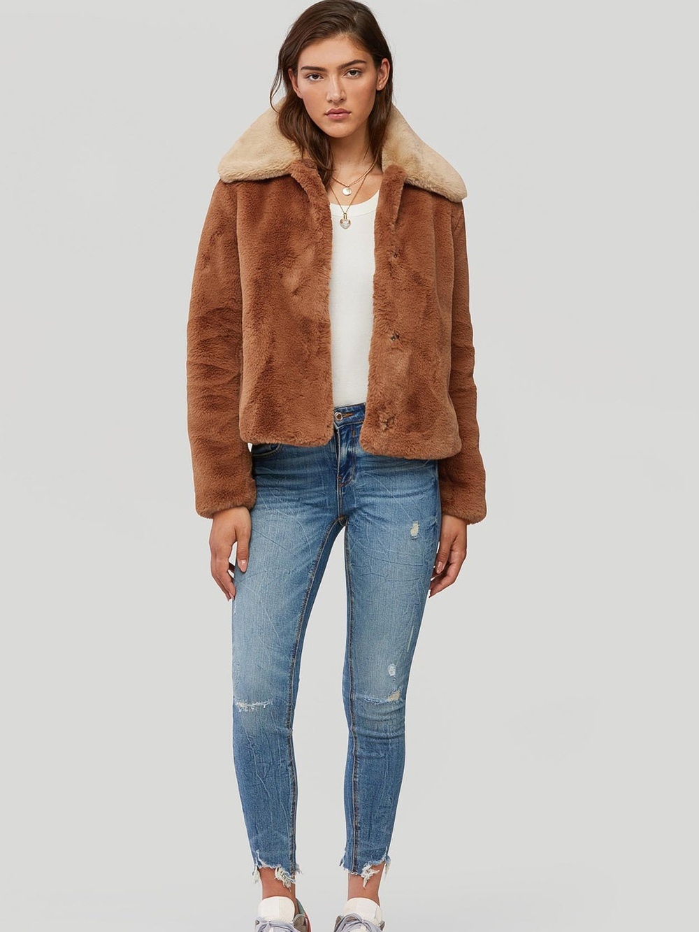 NWT SOIA & KYO Racquel Collared Faux Fur Jacket Large  $298 sold out online